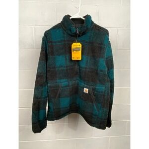 NWT Carhartt Fleece‎ Pullover Jacket Plaid Quarter Zip Cozy Outdoor Mens M